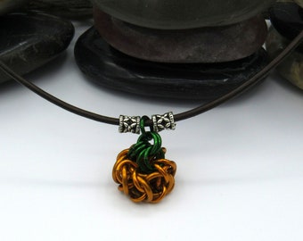 Chainmail Pumpkin Necklace, Halloween and Fall Necklace