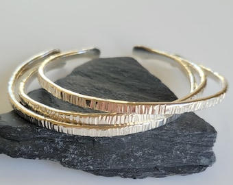 Tree Bark Textured Argentium Silver Bangles, .935 Silver Bracelets