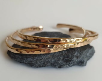 Hammered Bronze Bangle Bracelet | 8th Anniversary Gift | Adjustable Oval Stacking Cuff