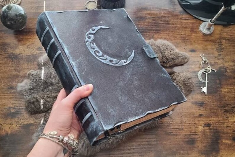 Unique crescent moon blank leather journal, handmade Unique crescent moon blank leather journal, handmade