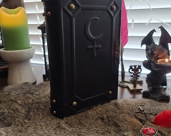 Lilith — Handmade Blank Leather Journal. Black grimoire.