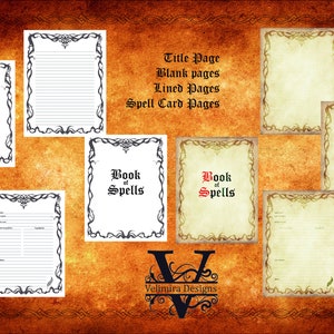 Blank Book of Shadows Printable Pages Set #6 letter size, Spell Card, Scrapbook Antique Digital Paper