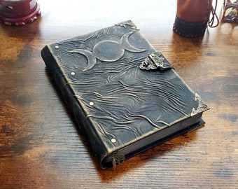 Handmade leather grimoire.  Spellbook.  Book of shadows. Triple moon