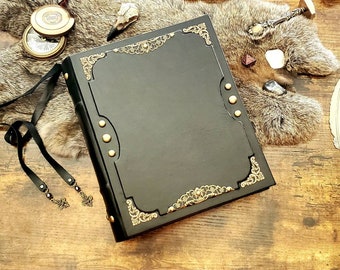 Vintage Style Leather Grimoire: Blank Book of Shadows with Lock