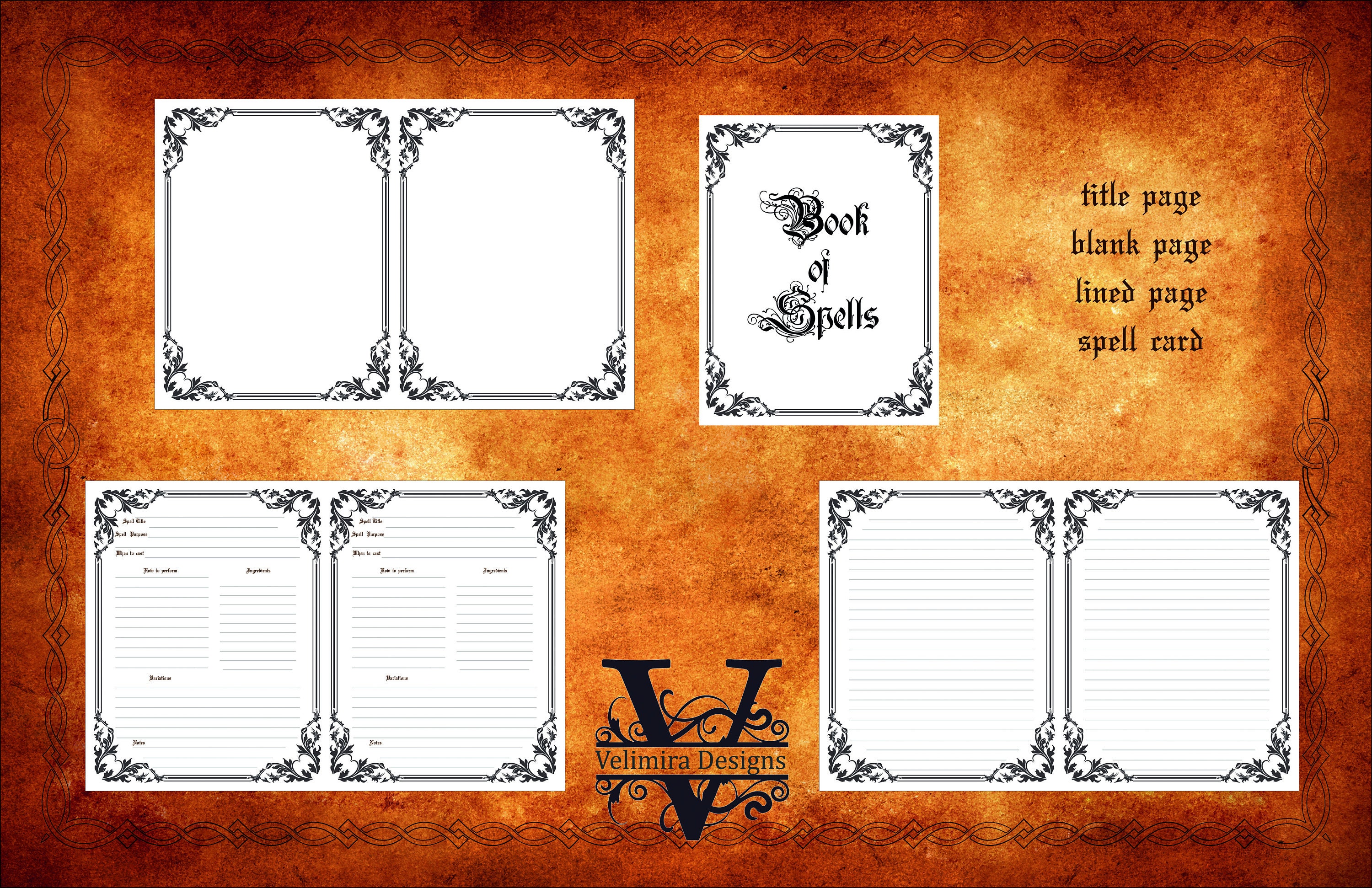 Book of Shadows Printable Pages: Blank Spell Card Set (digital Download ...