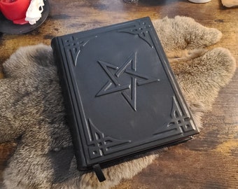 Big leather spellbook grimoire pentagram book of shadows