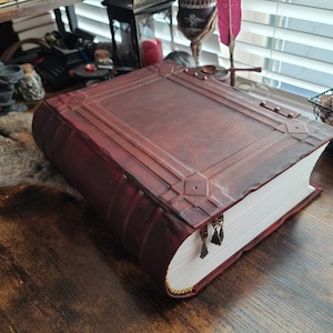 Large vintage blank leather journal with locks,  handmade