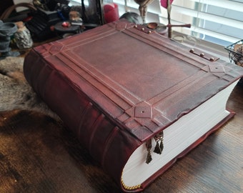 Large vintage blank leather journal with locks,  handmade