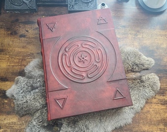 Handmade blank leather journal Hecate Circle, four elements.  Ancient blank book