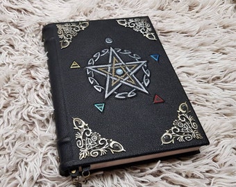 Leder handgemachtes Grimoire ZauberbuchBuch der Schatten natürlicher Mondstein!