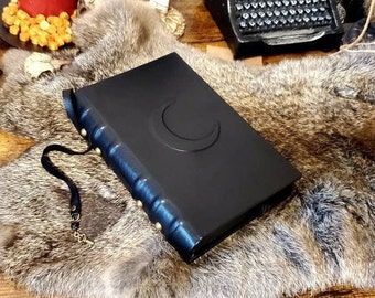 Crescent Moon, blank leather journal, handmade, spellbook, book of shadows,  grimoire, book of spells