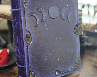 Leather 3-ring binder.  Moon phases.  Letter size