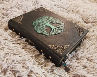 Tree of life.  Handmade leather blank journal.  Yggdrasil