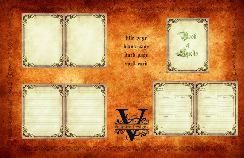 Book of Shadows Printable Pages: Blank Spell Card Set (digital Download ...