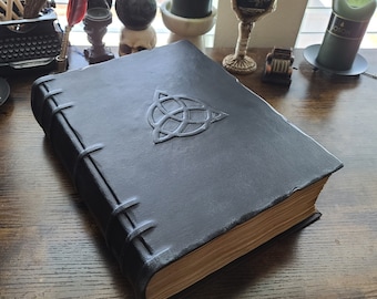 Handmade Leather Journal with Triquetra – Aged Pages | 9" × 12"