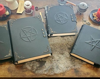 BLANK Black book of shadows. Grimoire  leather spell book of shadows pentagram pentacle