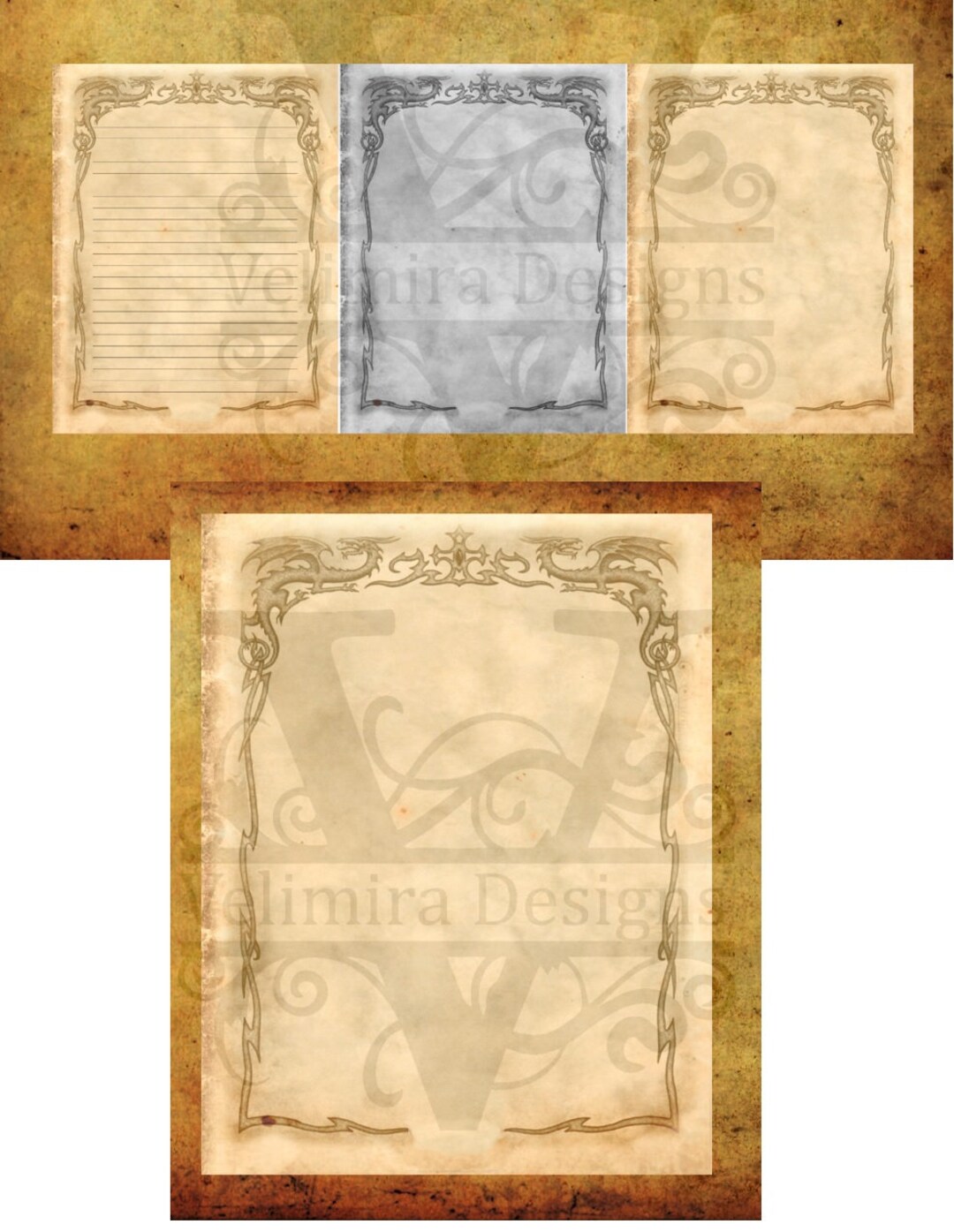 Blank Book of Shadows Printable Pages Set Dragons , Scrapbook Antique ...
