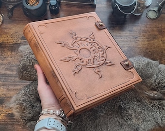 Sun & Moon handmade blank leather journal.