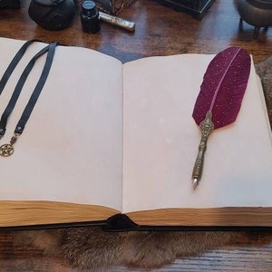Big black grimoire spellbook handmade leather book of spells with double lock, book of shadows image 5