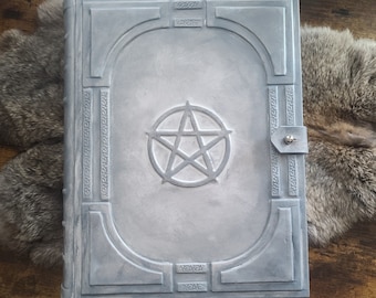 Antique blank leather journal,  book of spells,  book of shadows,  pentacle