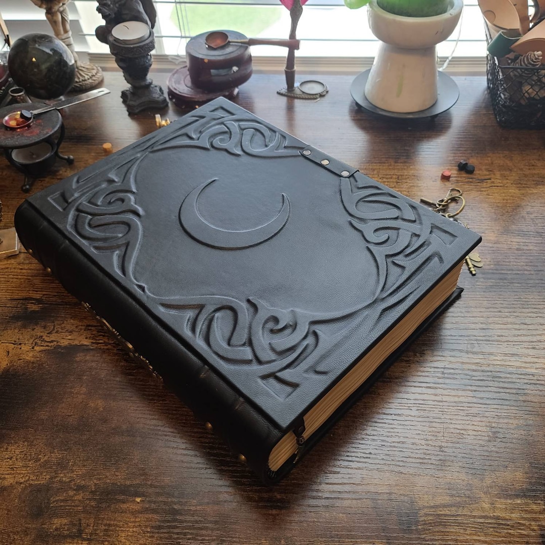 Elegant Crescent Moon Blank Leather Journal by Velimira Designs - Etsy