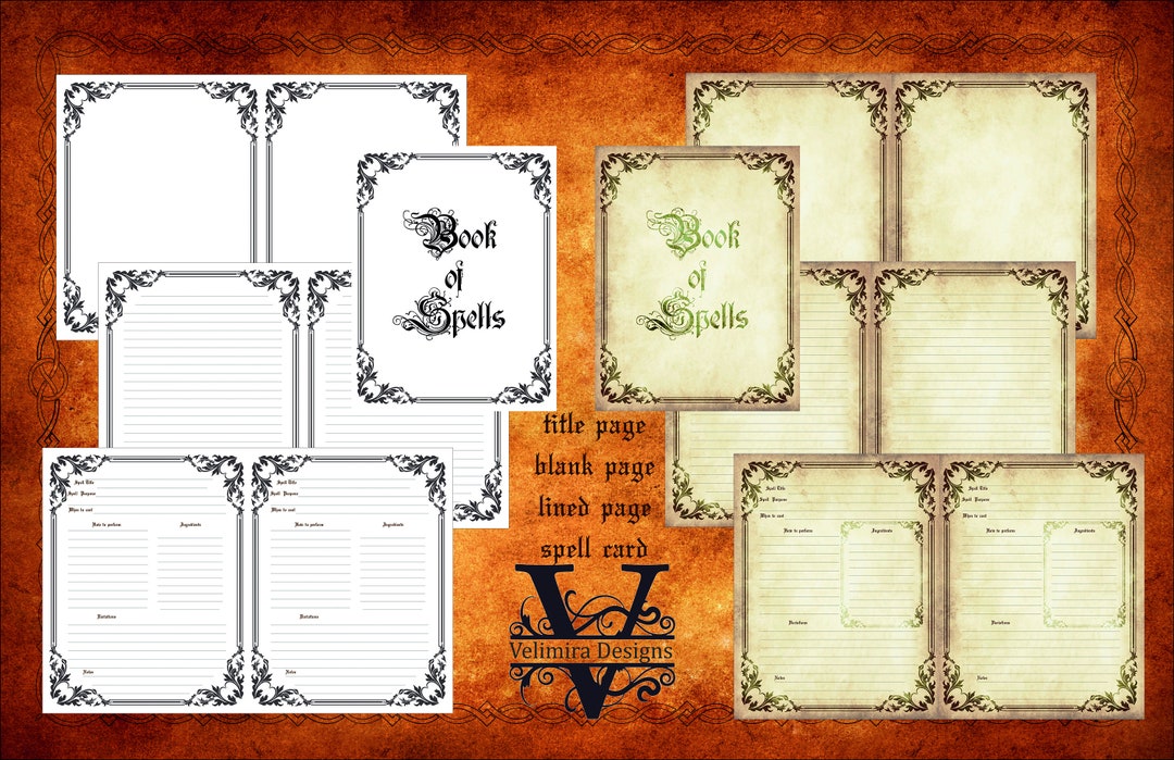 Book of Shadows Printable Pages: Blank Spell Card Set (digital Download ...