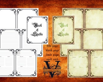 Blank Book of Shadows Printable Pages Set #8 tabloid size for binding, Spell Card, Scrapbook Antique Digital Paper