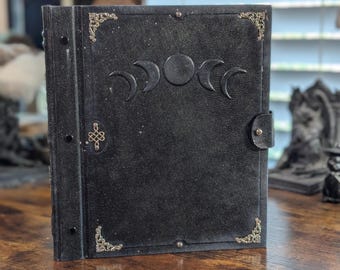 Mysterious Moon phases grimoire-organizer. Post-bound screw binder for 8.5"x11" pages (letter size).