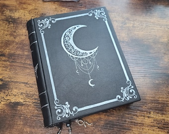 Silver Crescent Moon blank leather journal.