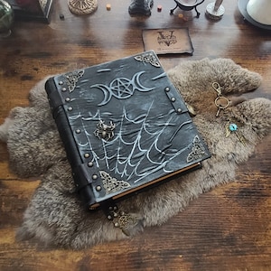 Handmade leather grimoire triple moon pentagram