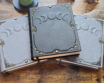 New Mysterious Moon phases handmade leather blank notebook with lock. Book of shadows,  spellbook,  grimoire,  diary