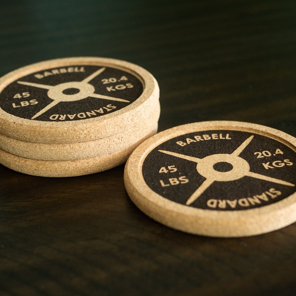 Weight Plate Cork Coaster | gift for weightlifting, powerlifting, , fitness, weight lifting