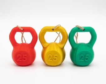 Kettlebell Ornament paquete de 3 / conjunto de adornos impresos en 3D para levantamiento de pesas, levantamiento de pesas o fitness