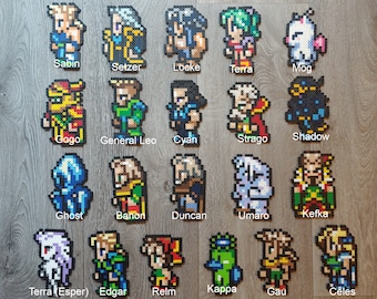 Final Fantasy VI FF6 Character Perler Sprite Stands, Pins, Magnets, Keychains