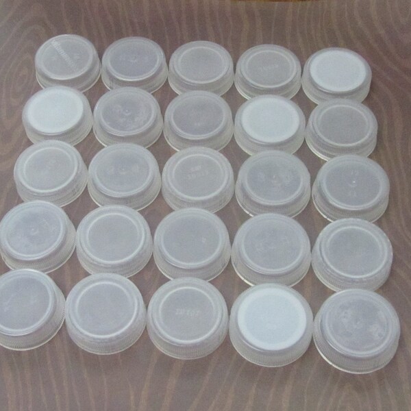 25 Plastic Bottle Caps Clear lids Craft Supplies