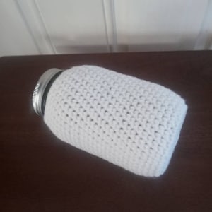Mason Jar Cover, White Quart Size Cozy, Glass Jar Cozy, Crochet Jar Sleve
