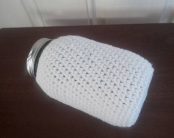 Mason Jar Cover, White Quart Size Cozy, Glass Jar Cozy, Crochet Jar Sleve