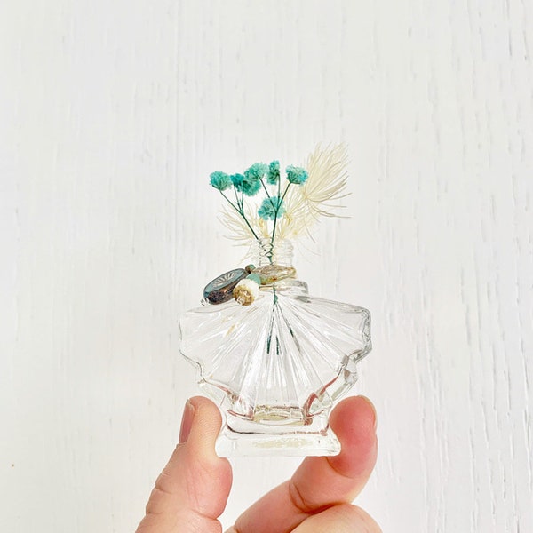 Vintage Perfume Bottle | Flower Vase | Unique Gift | Kitchen Mini Accent | Hanging Fridge Magnet | Natural Dried Flowers | OOAK