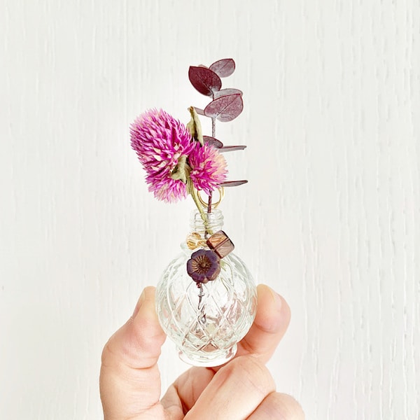 Vintage Perfume Bottle | Flower Vase | Unique Gift | Kitchen Mini Accent | Hanging Fridge Magnet | Natural Dried Flowers | OOAK | Avon