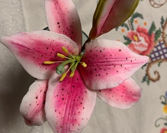 One Lily or Orchid with bud Edible of Fondant and Gumpaste