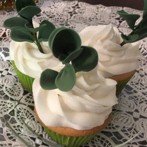 12 Fresh Gumpaste Greenery Cupcake Toppers; Green Sprigs Cupcake Toppers; Fondant and Gumpaste Garden Cupcake Topper (one dozen)