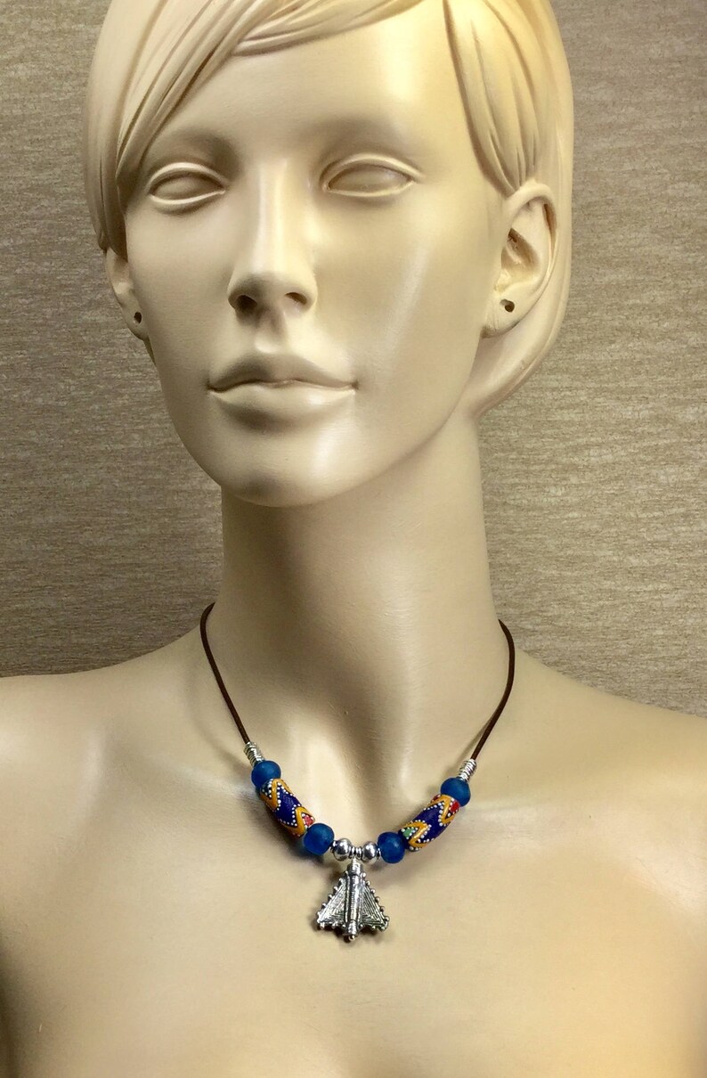 African Bead Necklace Beaded Leather Cord Necklace Summer Etsy