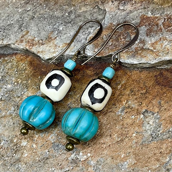 Dainty Earrings for Women, minimalist earrings for her, African style trade bead earrings, Kenya bone earrings, Nepal glass earrings GIFT