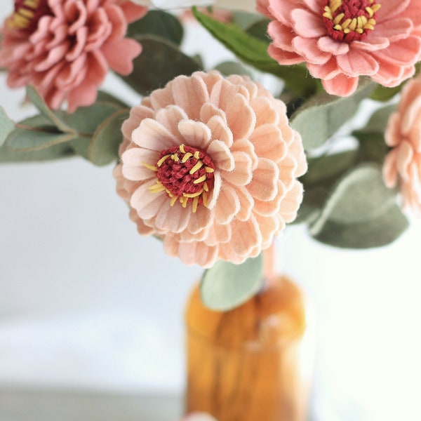 Felt Zinnia Flower, Floral for Mini Bouquets, Bud Vase Flower, Felt Flowers, Build your Own Bouquet, Pink Zinnia, Blush Color