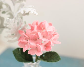 Bud Vase Pink Felt Paniculata Hydrangea, Annabelle Hydrangea Inspired Flower, Mini Bouquets, Felt Flower Stem