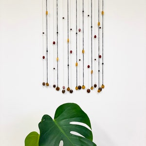 Beady Wall Hanging | Mid Century Modern Decor | Wool | Wood Ceramic Beads | Fiber Yarn Wall Art | Gift Ideas