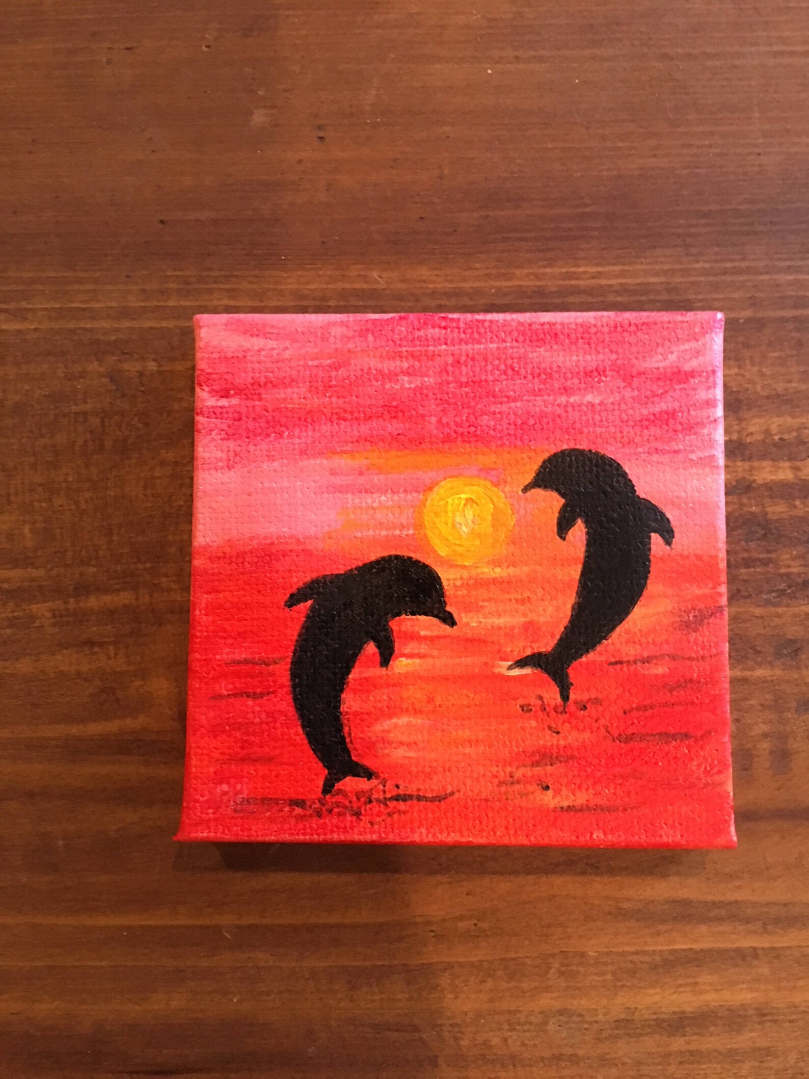 Dolphins at Sunset Couple Tiny Canvas Painting - Acrylic - Engagement ...