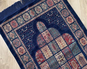Gebedskleed koningsblauwe jacquard, islamitisch huwelijkscadeau