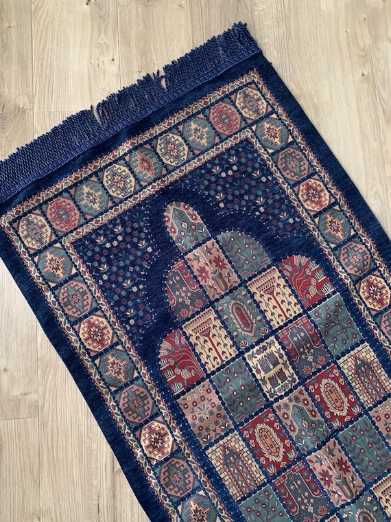 Royal Blue Jacquard Prayer Rug, Islamic Wedding Gift