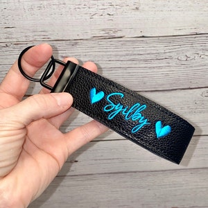 Personalized Faux Leather Keychain, Embroidered Key Fob, Custom Name Tag, Custom Name Key Fob, Sports Team Gifts, Teacher Birthday Gift